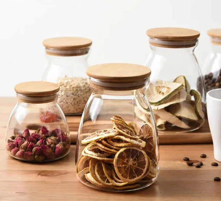Wood Lid Glass Airtight Canister Food Container
