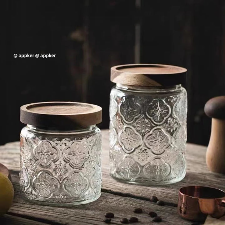 Vintage Glass Jar Storage with Seal Wooden Lid
